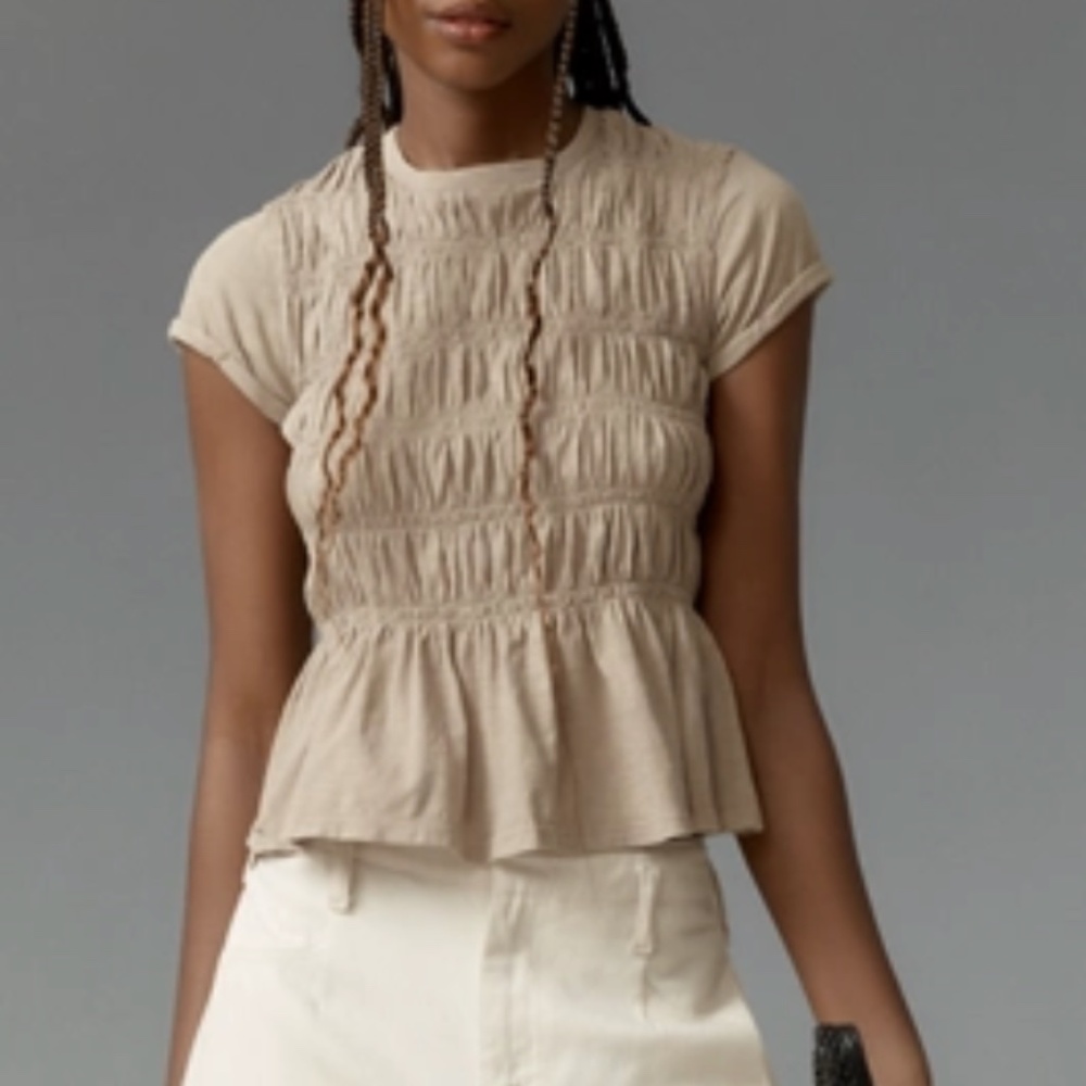 The Tabby Ruched Cap-Sleeve Tee by Pilcro